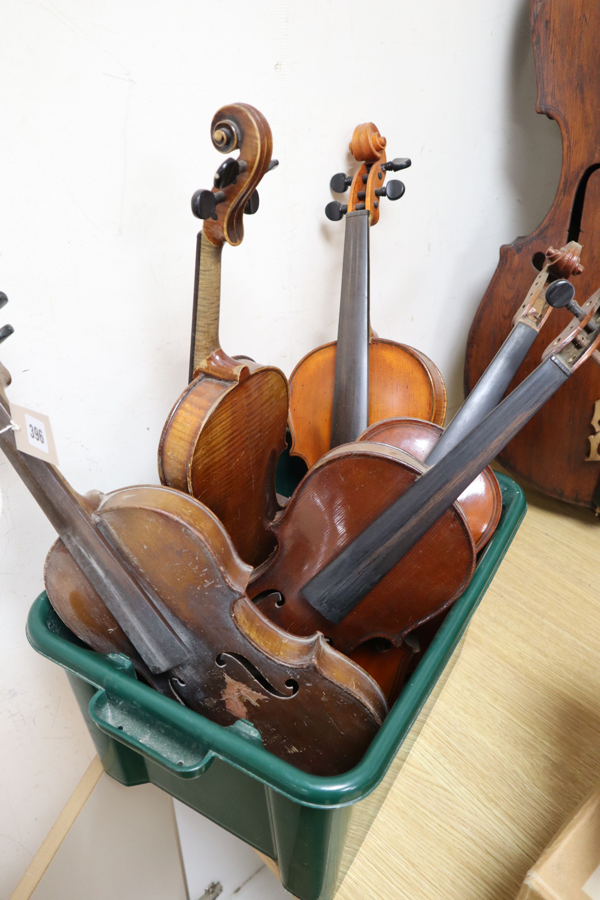 A group of five early 20th century violins